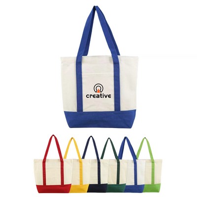 Two Tone Cotton Canvas Tote Bag W/ Zipper
