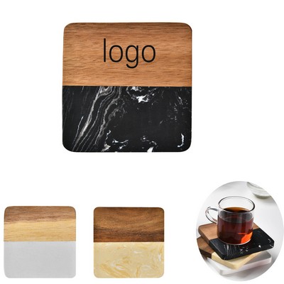 Premium Square Marble & Wood Coasters