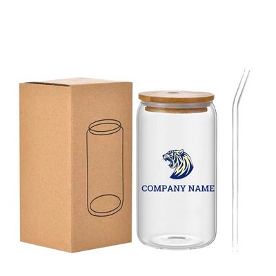 16oz Glass Cups with Lids and Straws