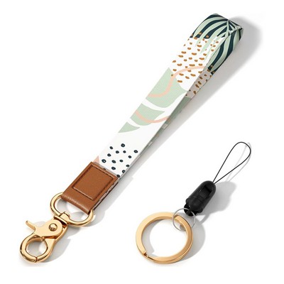 3/4" Nylon Phone Lanyard with Leather Finish and Key Ring – Dye Sublimation Print