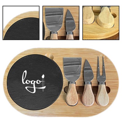 Bamboo Cheese Platter Set with Stainless Steel Utensils