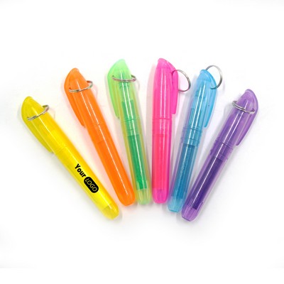 Highlighter Pen with Cap and Hook Ring
