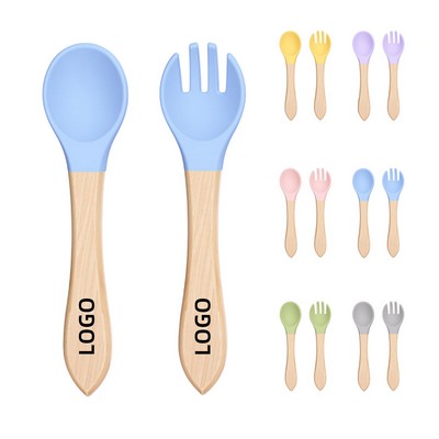 Silicone Baby Spoon with Wooden Handle