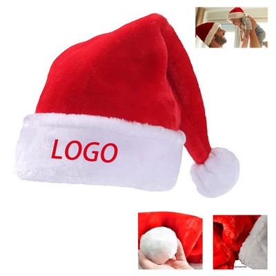 Plush Santa Hat Christmas Hat With Trim (Heat Transfer logo)