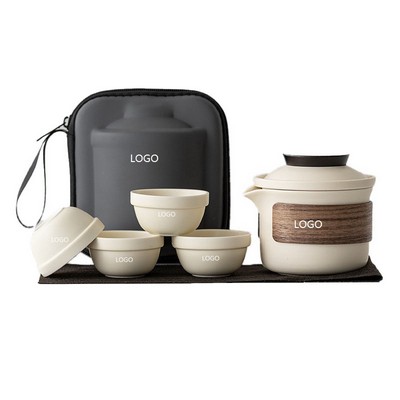 6-Piece Travel Ceramic Tea Set W/ 4 Cups