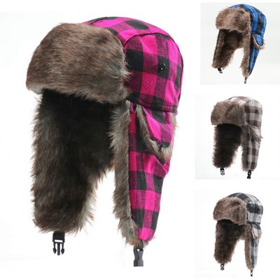 Lumberjack Plaid Aviator Trapper Hat Trooper Ear Flaps