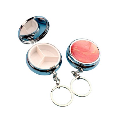 Portable Pill Box With Mirror Key Chain