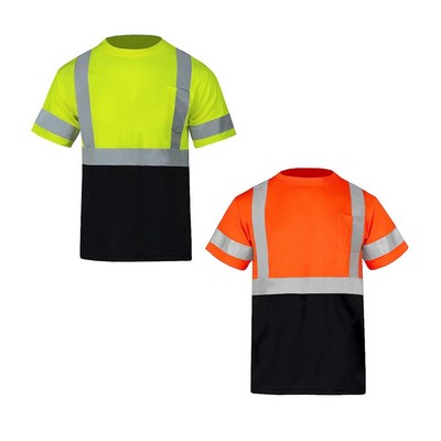 Short Sleeve Reflective Safety T-Shirt With Pocket Birdseye Mesh