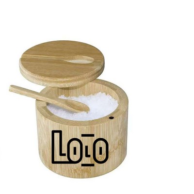 6 Oz Bamboo Salt Container Compatible with Spoon and with Magnetic Lid