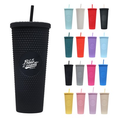 24oz Diamond Studded Tumbler with Lid and Straw