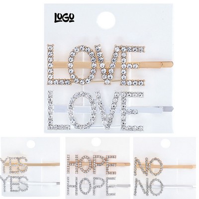 Glitter Rhinestone Letter Hair Clips Set