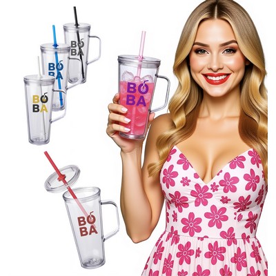 24 Oz. "Party Time" Double Wall Tumbler w/Lid & Straw
