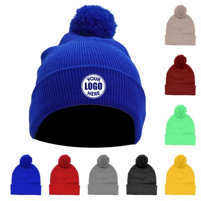 Knit Cuff Beanie with Pom