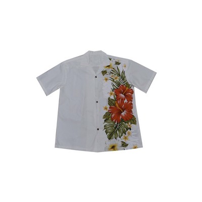 Hawaiian Vertical Print Shirt (S - 3XL) - 100% Cotton Poplin Tropical Flowers w/ Coconut Buttons