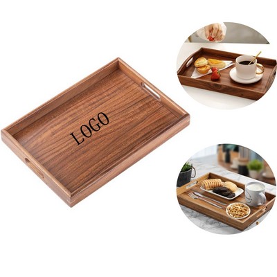 Acacia Wood Serving Tray with Handles Breakfast