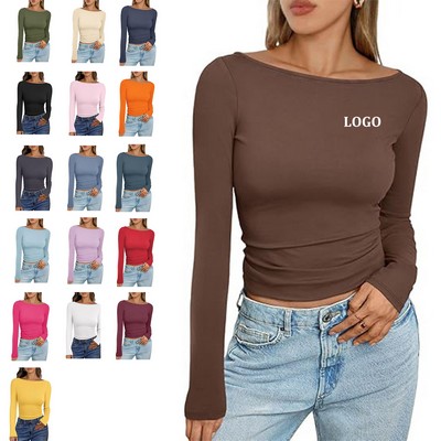 Women Boat Neck Long Sleeve Shirt