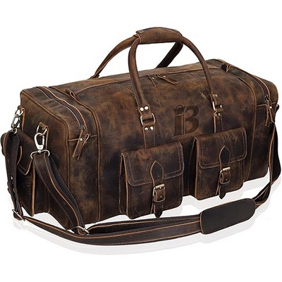 50L Large Capacity Genuine Leather Travel Duffle Bag