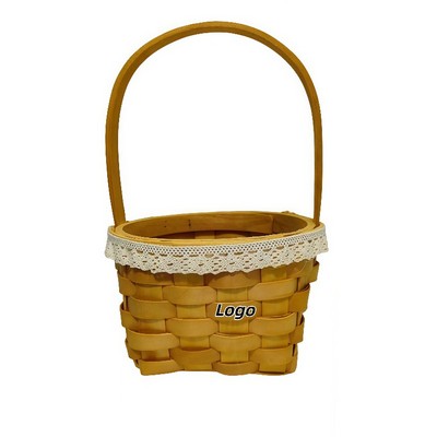 Lace Trim Mini Woven Flower Basket for Weddings and Decor