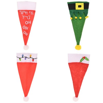 Christmas Mini Hat Cutlery Holder HOHO Table Decor Fork and Knife Bag Wine Bottle Sleeve