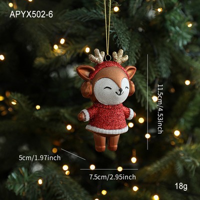 Matte Glitter Plastic Hanging Ornament Cartoon Style Christmas Tree and Window Decoration