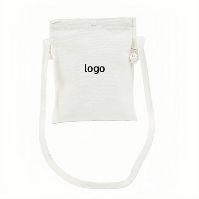 Minimalist Solid Color Canvas Crossbody Bag with Logo Debossing for Women