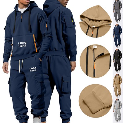 Promotional Casual Winter Tracksuit Men's Hoodie and Cargo Pants Set