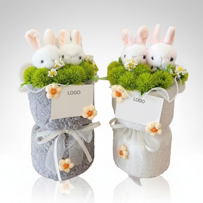 Plush Bunny Holding Flowers Toy Bouquet Christmas Halloween Valentine's Day