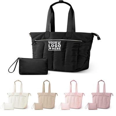 Large Women Travel Work Puffer Weekend Overnight Laptop Tote Bag with Zipper Compartment