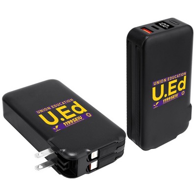 10,000 mAh Power Bank with Built-In Cables & AC Adapter