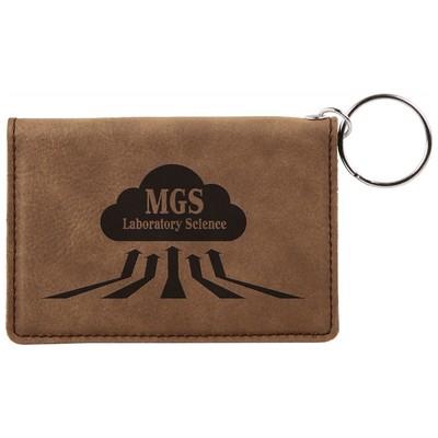 Dark Brown Keychain ID Holder, Laserable Leatherette