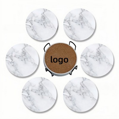 Wholesale Ceramic Coaster Set with Marble Pattern and Metal Holder Stand