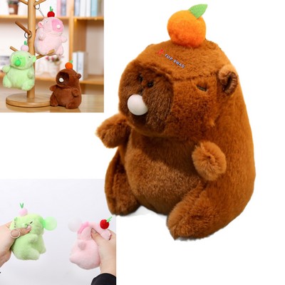 5" Squeaky Bubble-Blowing Capybara Plush Keychain - Interactive Stress Relief Toy