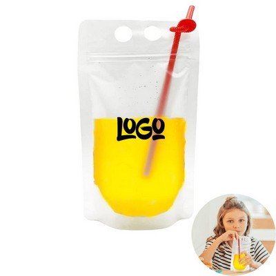 34oz Hand-held Closable Zipper Drinking Pouches With Straw