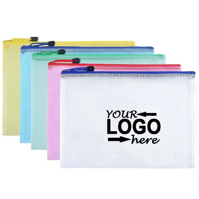 PVC A4 Transparent Zipper Mesh File Bag
