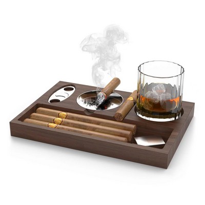 Cigar Ashtray Coaster Whiskey Glass Tray and Cigar Holder