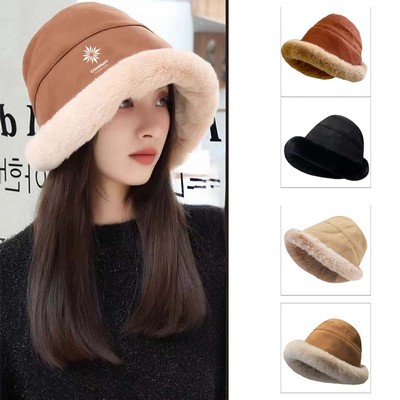 Women Winter Furry Bucket Hat with Fleece Lining
