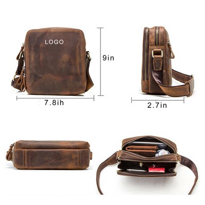 Vintage Crazy Horse Cowhide Men's Crossbody Bag