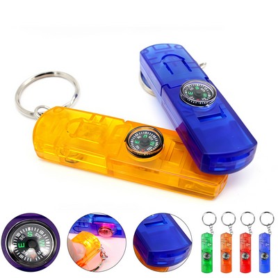 LED Compass Whistle Light Keychain