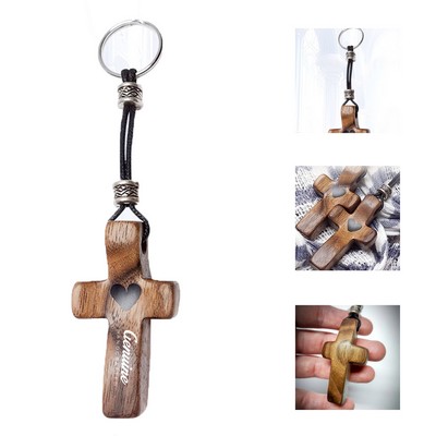 Cross Walnut Wood Keychain