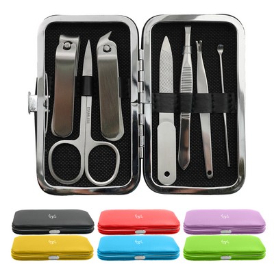 Premium Travel Portable Stainless Steel Manicure Set in PU Leather Case 7-Piece Nail Kit