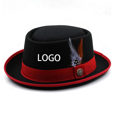 Wool Gentleman's Felt Top Hat With Feather Trim