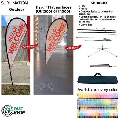 72Hr Fast Ship - 9' Small Tear Drop Flag Kit, Full Color Graphics One Side, Outdoor & Indoor bases