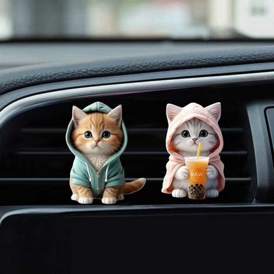 Blue Hoodie Cat Car Air Vent Clip Acrylic Waterproof Car Aromatherapy Ornament Aesthetic Kitten