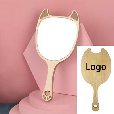 Devil Shape Compact Wooden Travel Makeup Mirror