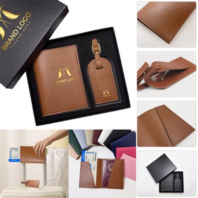 PU Leather Passport Holder & Luggage Tag Set