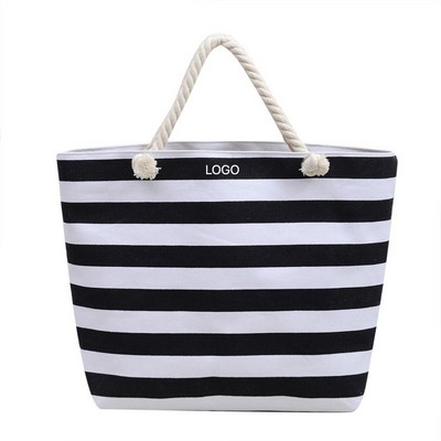 Large Capacity Striped Canvas Tote Bag Classic French Style Women's Handbag Versatile Daily Bag
