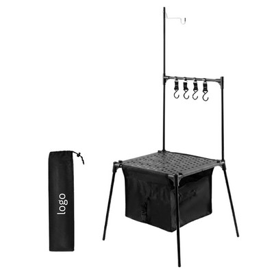 Portable Aluminum Camping Table with Storage and Light Pole