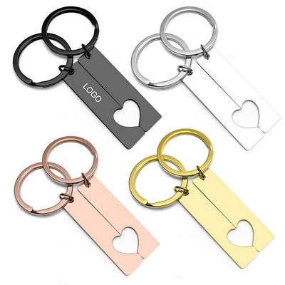 Mirror-Polished Stainless Steel Interlocking Heart & Bar Keychain Set Blank DIY Engravable Key Ring