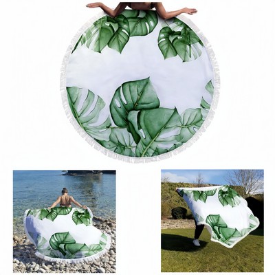 40" D Microfiber Round Beach Towel with Fringe