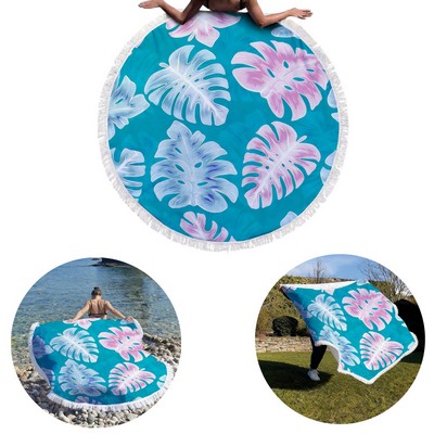 70" D Microfiber Round Beach Towel with Fringe